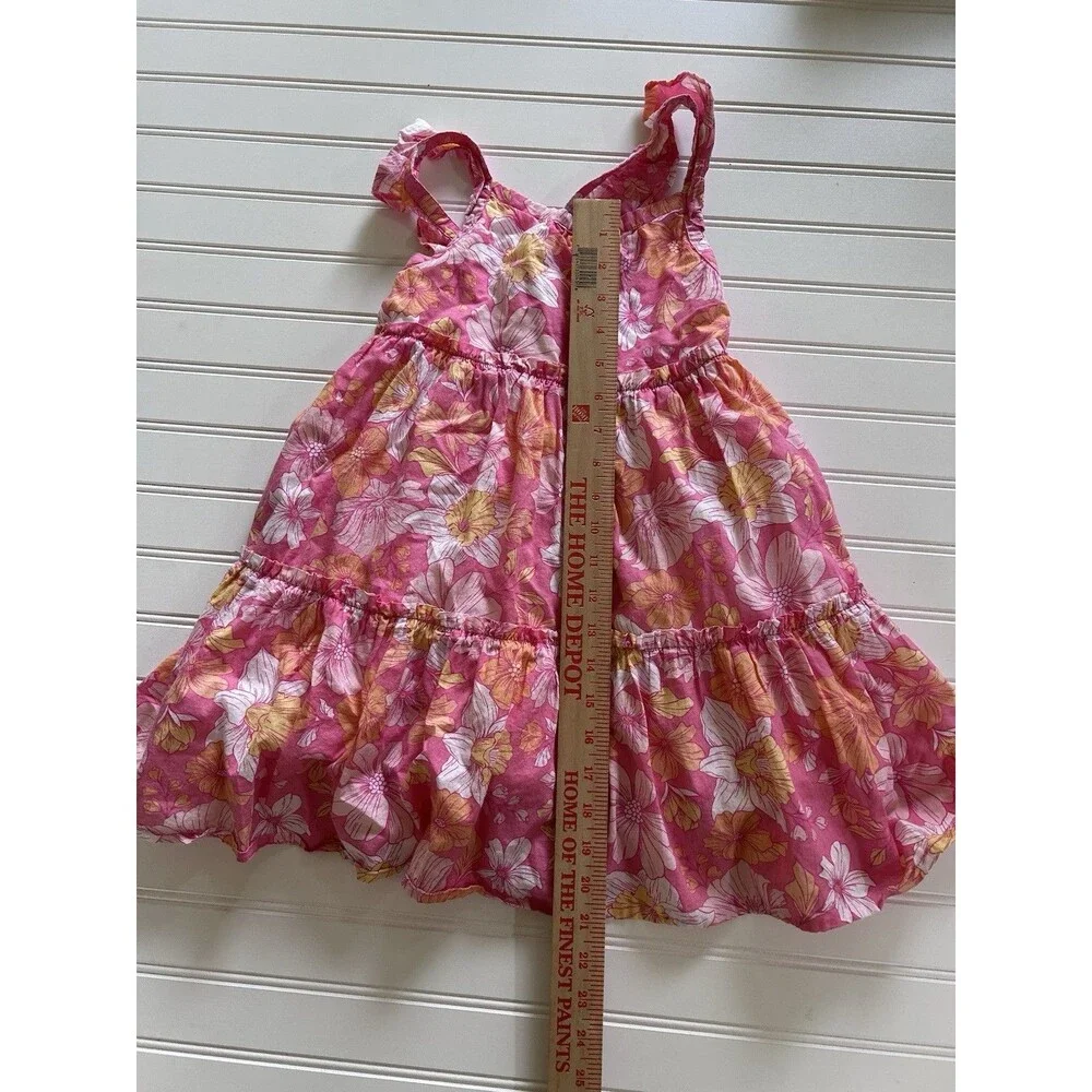 Joie Girls Pink Orange Floral Tiered Sundress Size 7 Cotton Ruffle Strap Boho - Picture 4 of 12